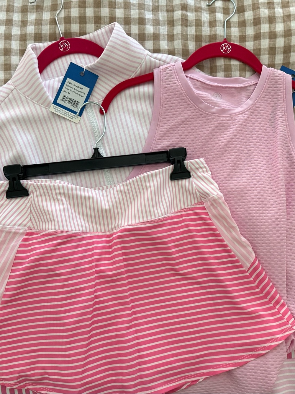 NWT Gorgeous Addison Bay Lot Half-Zip Everyday Tank Skort Petal Pink Stripe S/M!